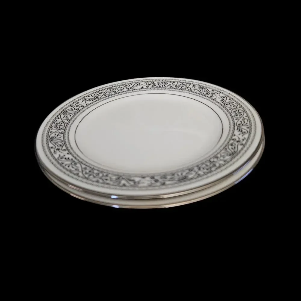 Noritake Prelude 7570 Bread Plates Set of 2 Ivory China Black Scroll Japan